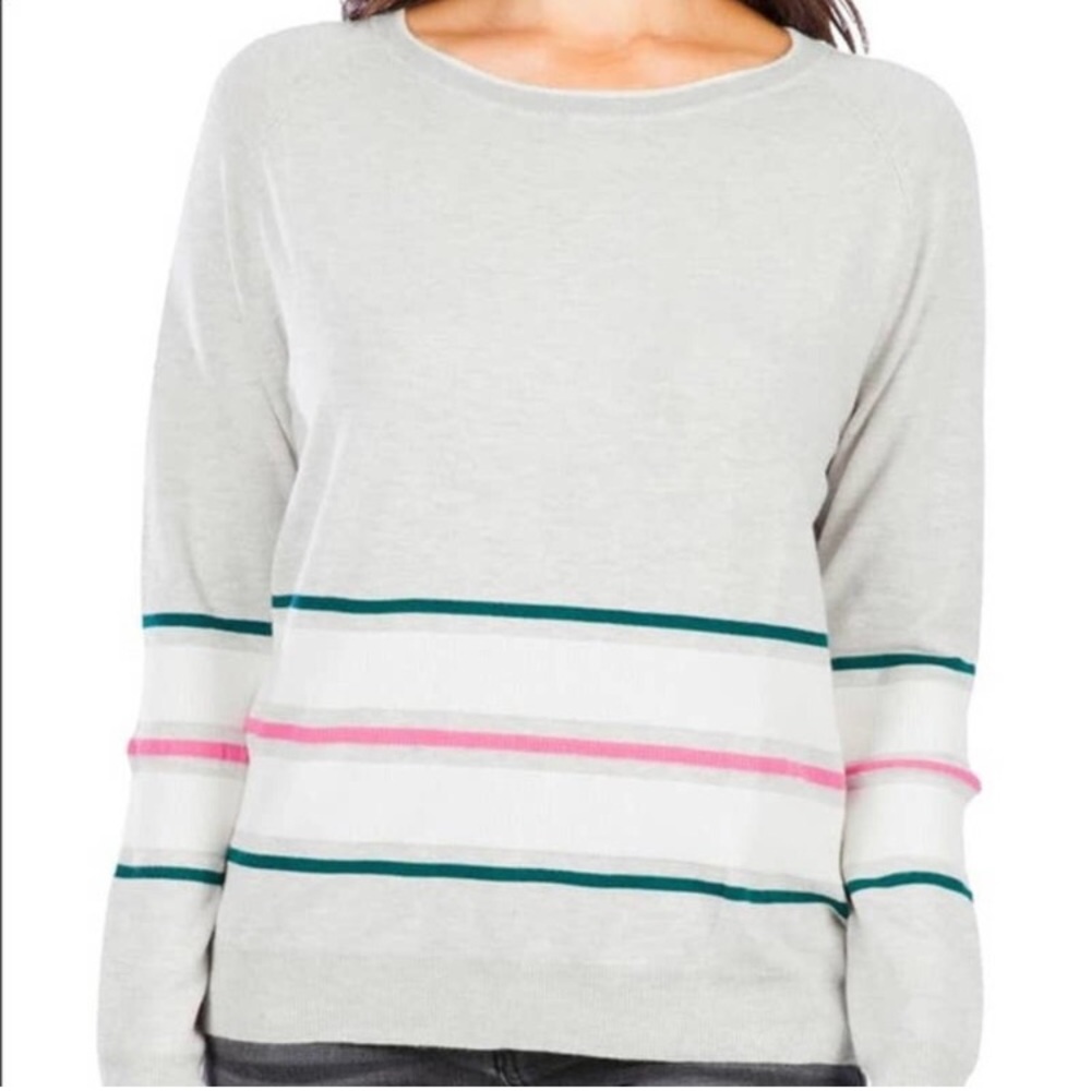 KUT from the Kloth Gray Striped Long Sleeve Sweater Size Large
